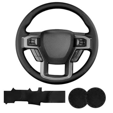 Imagem de Capa de volante de couro genuíno costurada à mão para Ford F-150 2015 2018/Expedition 2018/F-150 Limited 2016/F-Series Super Duty 2017 2020 2022, acessórios interiores (A: pequenas saliências, sem
