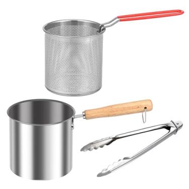 Imagem de Mini panela de fritadeira profunda com cesta de filtro panela de aço inoxidável com tampa de alça fritadeira portátil a óleo boa condutividade de calor para fritar peixe camarão frango 4,92 × 4,92 ×