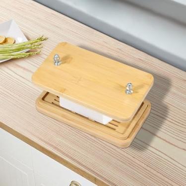 Imagem de DJAPWPX Prensa de tofu de bambu com bandeja coletora e coador do meio coador de tofu seguro Prático escorredor de tofu prensa de tofu eficiente kit de molde de prensa para cozinha doméstica, madeira