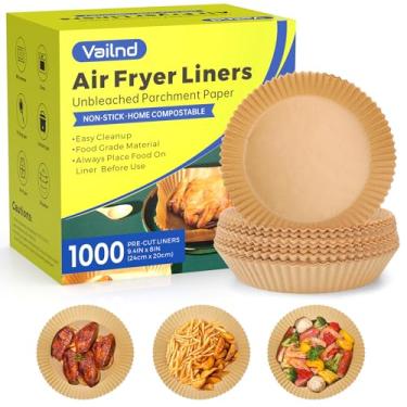 Imagem de 1000 forros de papel para fritadeira a ar, forros redondos de 20 cm descartáveis, papel pergaminho resistente para cesta de airfryer de 5 a 8 qt, forro antiaderente e à prova de gordura para forno