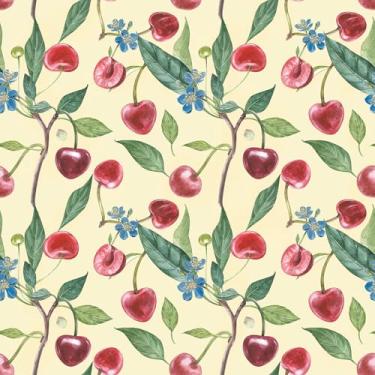Imagem de VEELIKE Papel de parede de casca de cereja creme, vintage, floral, frutas, papel de parede para cozinha, despensa, berçário, banheiro, 48 x 38 cm, autoadesivo, removível, cereja, papel de contato para