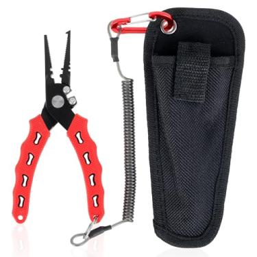 Imagem de ZJMCAJY Alicate de pesca, removedor de anzol, aço de alto carbono, vermelho, compacto, multifuncional, corte, descascamento, puxão, crimpagem, remoção de gancho, inclui 1 alicate, 1 corda perdida, 1