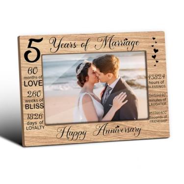 Imagem de ZEDEV Molduras para fotos de 5 anos de casamento, porta-retratos para casais, moldura de mesa para ele, ela ou casais, presentes especiais de 5º aniversário, lembrança romântica, suprimentos