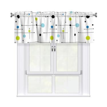 Imagem de Cortina blackout preta moderna geométrica atômica de meados do século para janela de cozinha, sala de estar, banheiro privacidade adicional bolso para varão decoração de casa Winow Valance, 137 cm L x