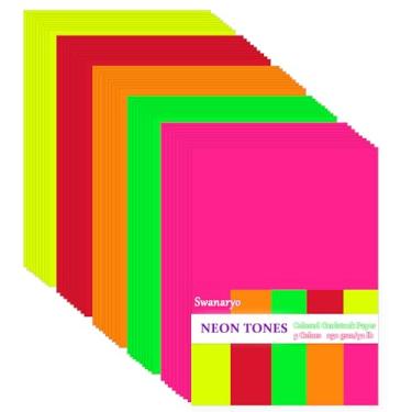 Imagem de 100 folhas de papelão neon 21,5 x 28 cm, 5 cores sortidas fluorescente colorido cartolina papel cartolina 42 kg/250 g/m² para artesanato faça você mesmo, scrapbook, decoração, cartão