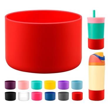 Imagem de Bluwing Bota de silicone para garrafa de água infantil Owala 14/473 g, protetor inferior de manga protetora antiderrapante para copo infantil Owala 340 g, FreeSip 14/473 g (vermelho)