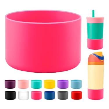 Imagem de Bluwing Bota de silicone para garrafa de água infantil Owala 14/473 g, protetor inferior de manga protetora antiderrapante para copo infantil Owala 340 g, FreeSip 14/473 g (rosa vermelha)