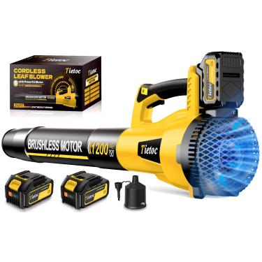 Imagem de Tietoc Soprador de folhas sem fio, soprador de folhas elétrico sem escova de 1200 W com 2 baterias de 5,0 Ah, presente para homens, pai, marido, jardineiro, gadgets legais para homens 2025, presentes