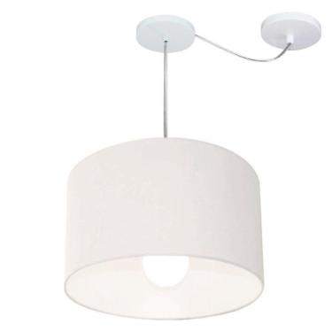 Imagem de Lustre Pendente Cilíndrico Com Desvio De Centro Vivare Md-4226 Cúpula Em Tecido 40x25cm - Bivolt Branco 127/220v