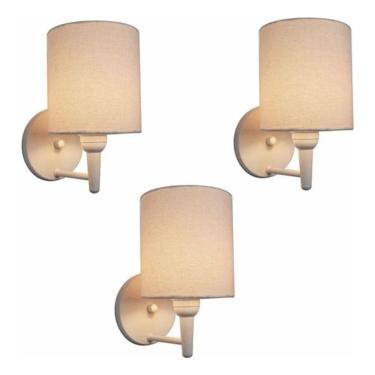 Imagem de Kit-3 Arandela Cilíndrica Md-2009 Base Branco Cúpula Em Tecido 14x15cm Algodão Crú - Bivolt