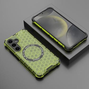 Imagem de HJZSZX Para Samsung S23FE Magnetic Mesh 2 em 1 Capa de telefone à prova de choque Antiderrapante Capa traseira fosca (para Samsung S23FE/verde)