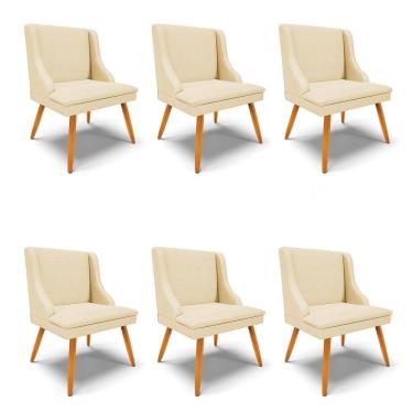 Imagem de Kit 6 Cadeiras Estofadas para Sala de Jantar Pés Palito Lia Veludo Off White Luxo - Ibiza