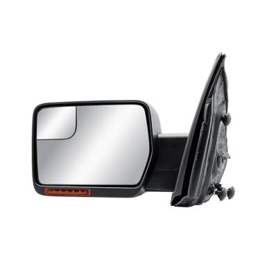 Imagem de Espelho retrovisor de porta do lado esquerdo do motorista elétrico e vidro aquecido com luz de seta e luz de poça, capa traseira texturizada dobrável manual para Ford F-150 2009-2014