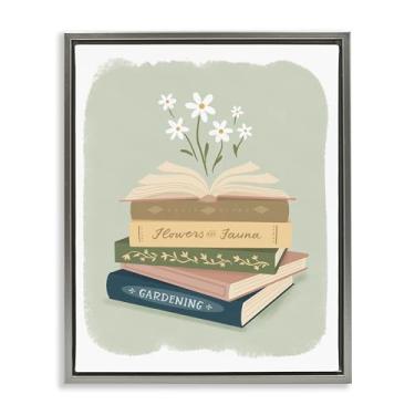 Imagem de Stupell Industries Open Book Stack Gardening Theme Gray Framed Floater Canvas Wall Art, design por Sandra Picco, 21 x 17