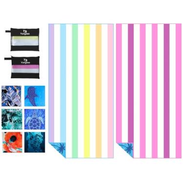 Imagem de Pacote com 2 toalhas de praia de microfibra, leve, fina, sem areia, secagem rápida, super absorvente, toalhas grandes para piscina, ioga, academia, viagem, férias, acessórios de praia, listras