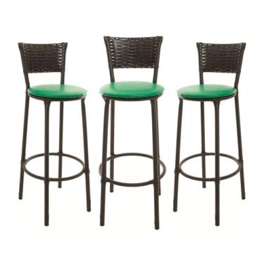 Imagem de KIT 3 Banquetas Alta Encapada Junco CAFÉ Area de Lazer Cozinha Bancada