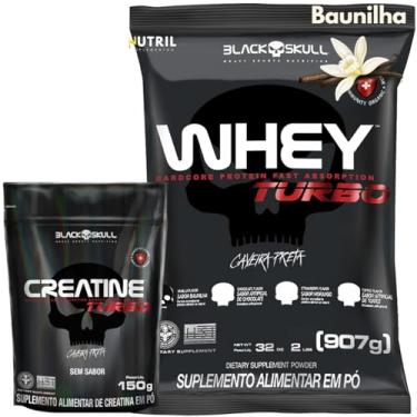 Imagem de Kit Whey Protein Turbo + Creatina Monohidratada 150g - Black Skull - Ganho de Massa Muscular - Força (Baunilha)