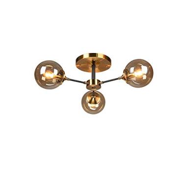Imagem de Lustre Art Sputnik, Luminária de teto molecular com abajur de vidro globo, Luzes de teto, Luminária de teto de barra, Lustre doméstico, Marrom, 6 luzes (Cinza, 3 luzes)