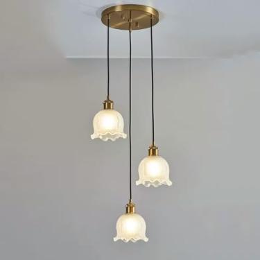 Imagem de 3 Lustres de vidro leitoso com 3 luzes, teto alto para hall de entrada, escada, 5 luzes, luminária pendente de flores, escada, dourado, meados do século, moderno, luminária suspensa para coz