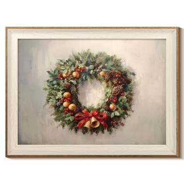 Imagem de InSimSea Arte de parede emoldurada para decoração de Natal, pintura em tela de guirlanda de palha de Natal, decoração agradável para férias, presentes de Natal exclusivos para mesa, parede de fazenda