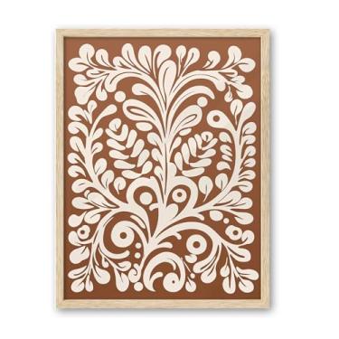 Imagem de iHery Arte de parede emoldurada mexicana abstrata de madeira de carvalho natural, arte de parede grande de 40,6 x 50,8 cm, tela de terracota laranja queimada, decoração de quarto de fazenda, banheiro