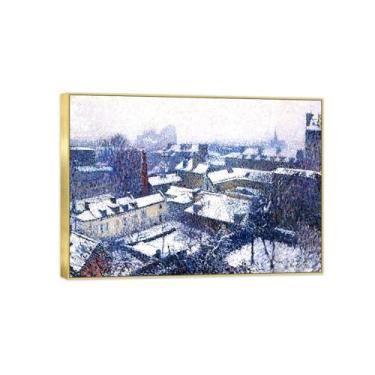 Imagem de Impressão em tela famosa pintura - paisagem arte de parede - telhados - pôster de moldura dourada para decoração de casa 50 x 70 cm 20 x 27 pol