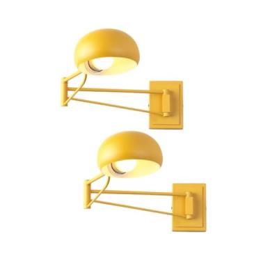 Imagem de Luminária de parede moderna com braço oscilante, pacote com 2 luminárias de parede ajustáveis para leitura de cabeceira, luminária de parede para quarto infantil Macaron, luminária de metal