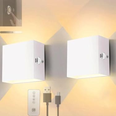 Imagem de Luminária de parede com controle de toque para cima e para baixo, luminária de parede com brilho ajustável e controle remoto, arandela moderna recarregável, iluminação de parede interna de a