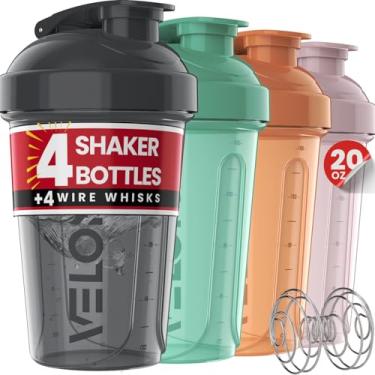 Imagem de VELOMIX - Pacote com 4 - Frascos coqueteleiros de proteína de 590 ml para misturas de proteína, copos coqueteleiros para shakes de proteína, pacote pequeno de garrafa coqueteleira, shakers para shakes