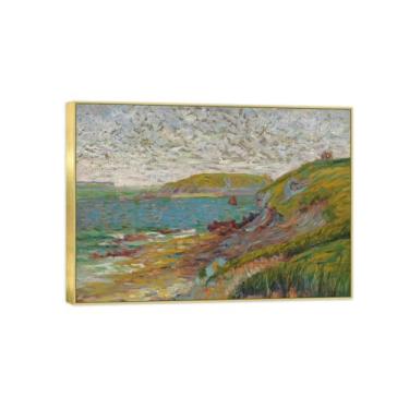 Imagem de BMZFYBS Impressão em tela famosa pintura de paisagem arte de parede - Ilha - Pôster com moldura dourada para decoração de casa 50 x 70 cm 20 x 27 pol