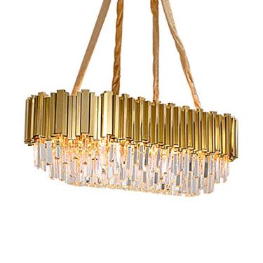 Imagem de Lustre de cristal dourado moderno, luminária de teto embutida para quarto, sala de estar, sala de jantar, escritório, 35 cm, iluminação pendente de cristal dourado