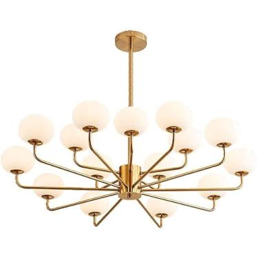 Imagem de Lustre 15 Luzes Moderno Sputnik Mid Century Luminária Pendente Luminária de Teto Esfera de Vidro Fosco Dourado, Lâmpadas de Lustre