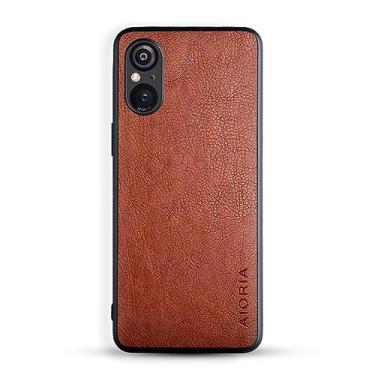 Imagem de AIORIA Capa para Sony Xperia 5 V 15.5 cm tela premium PU couro capa retro design empresarial capa protetora completa para Sony Xperia 5 V 5G (marrom)