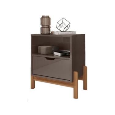Imagem de Mesa De Cabeceira Criado Para Quarto Com Pés Em Madeira E Gaveta SoftClosed Alto Padrão 58 X 52 X 36cm(Cinza)