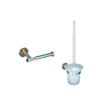 Imagem de Toalheiro de aço inoxidável 304 conjunto de ferragens de banheiro barra de toalha suporte de papel higiênico acessórios de banheiro rosa dourado escovado, suporte de copo (conjunto de vaso sanitário)