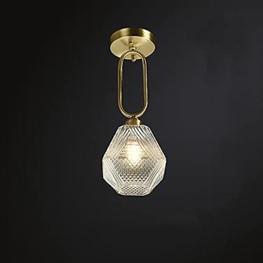 Imagem de YQSLQZZ Lustre de latão americano, luz de teto de vidro semi-embutida, entrada de corredor pós-moderno lustres de iluminação decorativa para sala de estar, luminária E27*1 luz