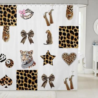Imagem de Manfei Cortina de banho de guepardo, estampa de leopardo, vida selvagem africana, cortina de chuveiro para crianças, meninos, tecido rústico à prova d'água com bordas de laço com ganchos para barracas