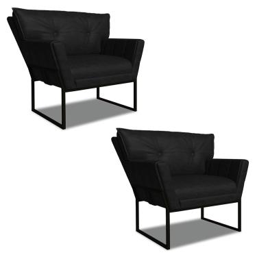 Imagem de Poltrona Sala Industrial Preto Kit 2 Anitta Sintético PU Preto D03 - D?Rossi