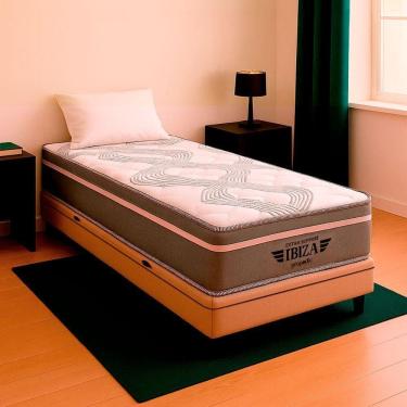 Imagem de Cama Box Solteiro Bege Colchão Ibiza Molas Vstore 88x188x22