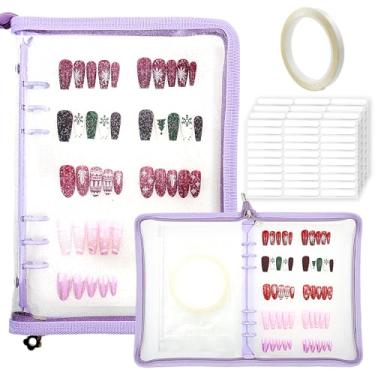 Imagem de Ceoyiler Organizador de armazenamento de unhas com 4 páginas de inserção – Caixa de armazenamento de unhas postiças portátil tamanho A5 para coletar e organizar dicas com fita adesiva e bolso com