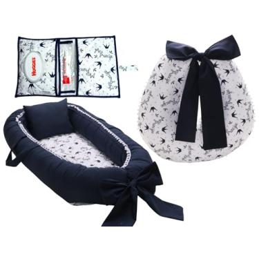 Imagem de Kit Almofada de Amamentação + Ninho Redutor de Berço + Porta Fralda e Lenço Menino (Princípe marinho)