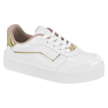 Imagem de Tenis Moleca Casual Feminino Conforto E Com Cadarço Branco/Dourado, Br