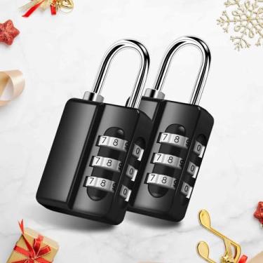Imagem de Pacote com 2 fechaduras combinadas, cadeado de 3 dígitos resistente, metal à prova d'água, liga de zinco para viagem ao ar livre, fechaduras de bagagem para mochila com zíper antiroubo, armário