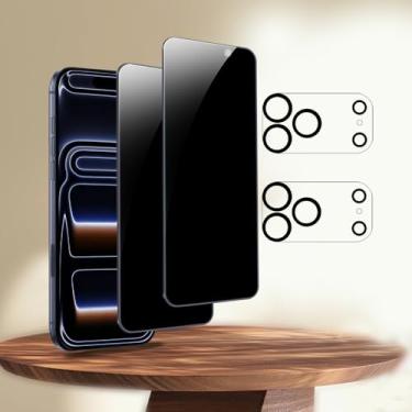 Imagem de Pacote com 2 protetores de tela de privacidade para iPhone 17 Pro [6,3 polegadas] + 2 protetores de lente de câmera, proteção contra impacto, vidro temperado privado antiespião [dureza 9H] - HD