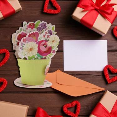 Imagem de 1 pç cartão de felicitações floral 3D pop-up cartão de felicitações papel grama verde 17,5 x 13 x 1 cm