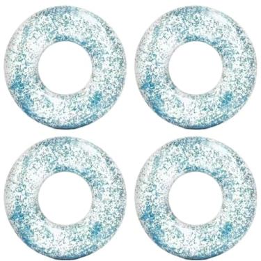Imagem de Boia Circular Inflável Transparente Com Glitter 60cm PVC Resistente Resistente Cloro Rosa Azul Prateado Piscina Clube Boia Piscina(4,Azul Brilhante)