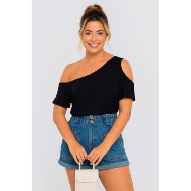 Imagem de Blusa Feminina Básica Manga Única Soltinha Ombro Vazado - C Moreira Mo