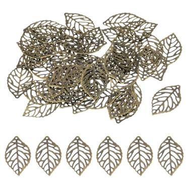 Imagem de Pingentes de folha de 23 mm, pacote com 50 contas de folha de árvore de metal em massa de malha para fazer joias, pulseira, colar, brinco, chaveiro estilo 1, bronze