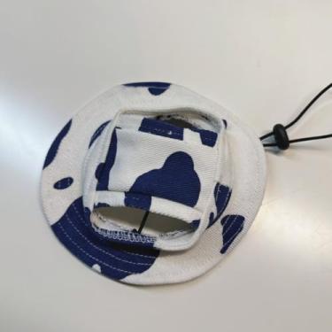 Imagem de Chapéu de pescador animal de estimação estampa de vaca elegante boné ajustável para cães moderno gato proteção solar acessório para cabeça adequado para 8 a 13 kg