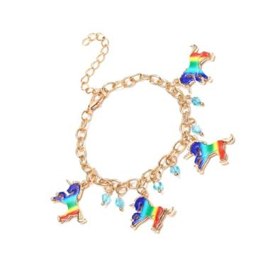 Imagem de Pulseira de unicórnio para meninas, pingente de arco-íris, lembrancinha de festa para aniversários, acessório divertido para amizade e celebração